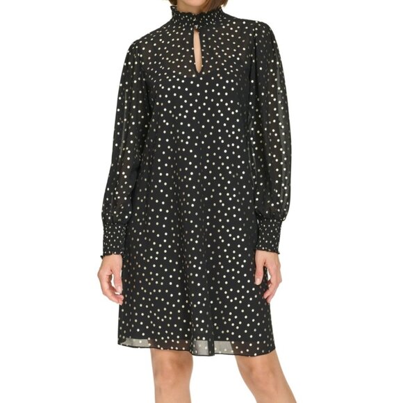 ✨ Tommy Hilfiger Metallic Dot Smocked Mock Neck Minidress – Size 2 NWT ✨ - Picture 2 of 5